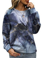 Marble Print Crew Neck Sweatshirt Women's Clothing