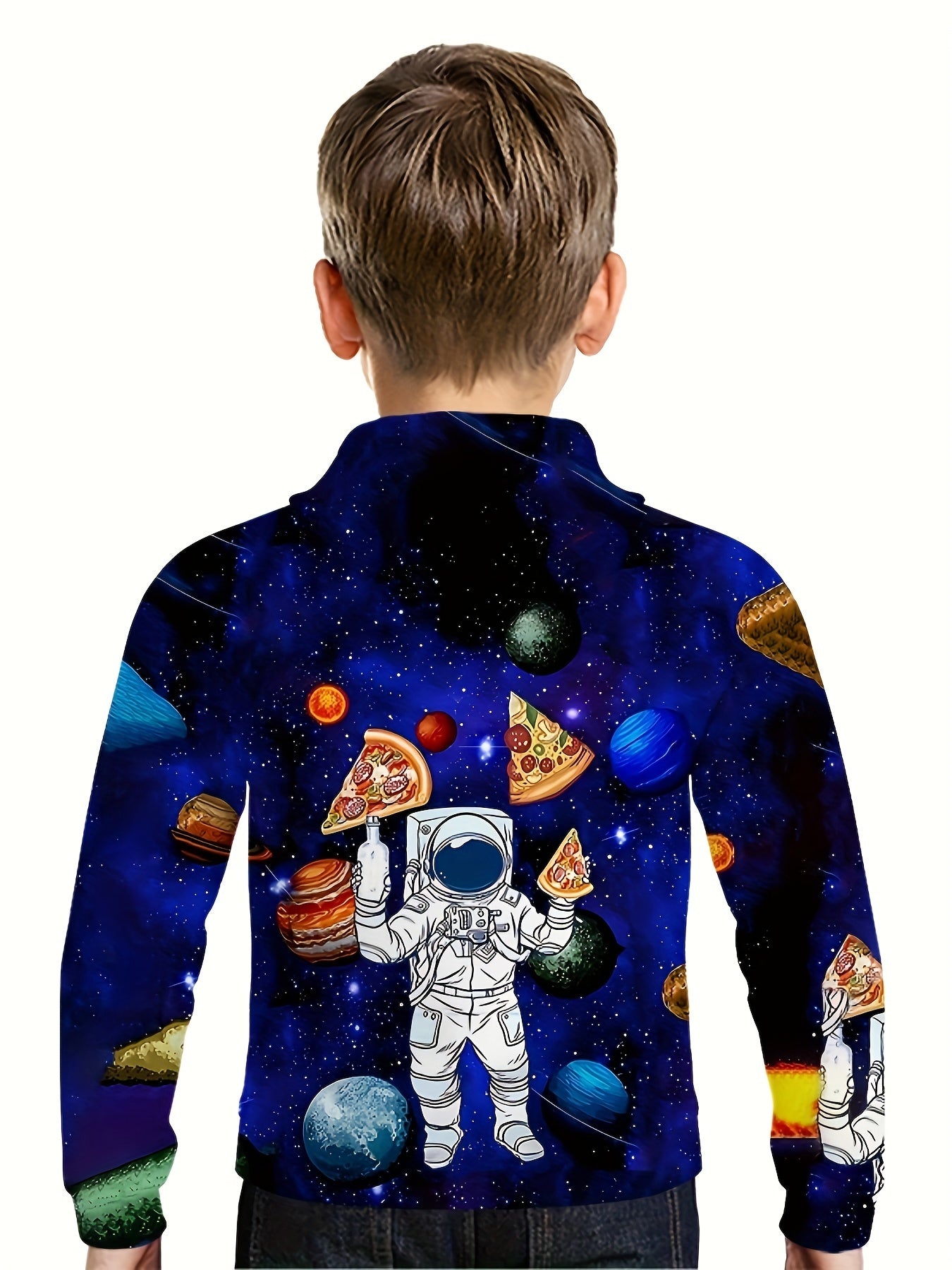 Kids Astronaut Planet Pizza 3D Print Hoodie Hip Hop Sports Casual Tops