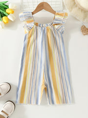 Toddler Girls Rainbow Striped Jumpsuit Overall Romper