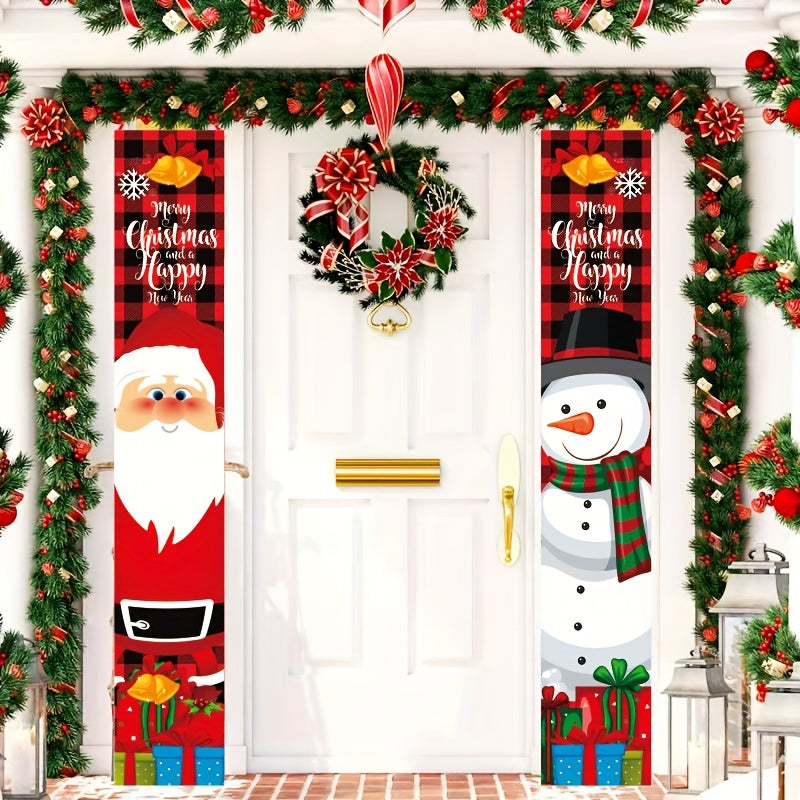 Christmas Door Banner Decorations Santa Claus Snowman Outdoor Hanging Decor