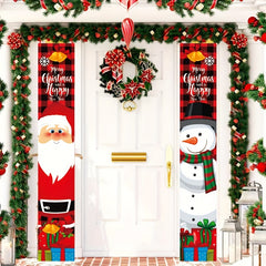 Christmas Door Banner Decorations Santa Claus Snowman Outdoor Hanging Decor