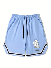 Men's Ghost Graphic Basketball Shorts Halloween Casual Drawstring Shorts