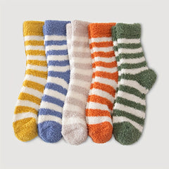 5 Pairs Striped Fuzzy Socks Comfy & Warm Women's Stockings