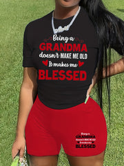Women's Plus Letter & Heart Print Tee & Shorts Set