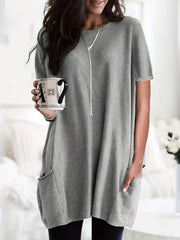 Solid Loose T shirt Dress Crew Neck Short Sleeve Mini Dress Women's Clothing