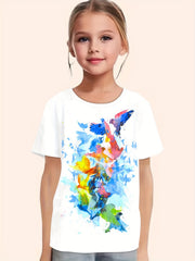 Tie Dye Butterfly Short Sleeve T shirt Girls Summer Pullover Tops