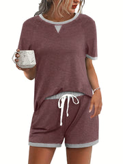 2-Piece Triangle Pattern Sports Suit Crew Neck T-shirt & Drawstring Shorts