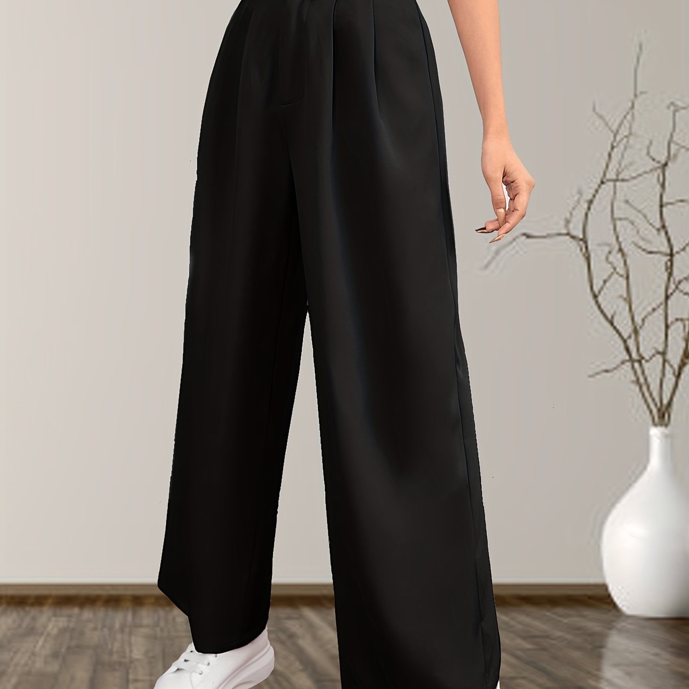 Solid Wide Leg Ruched Pants for Spring & Summer