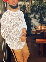 Men's Solid Open Knit Top