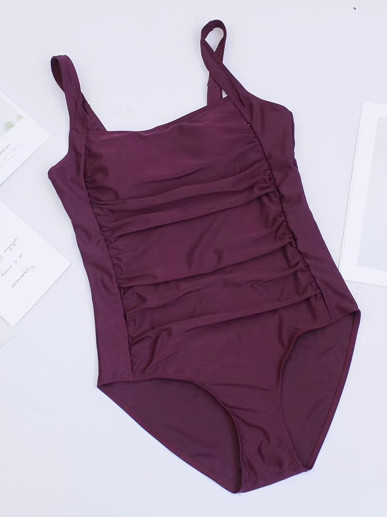 Square Neck Ruched Front One Piece Swimsuit High Cut Bathing Suit