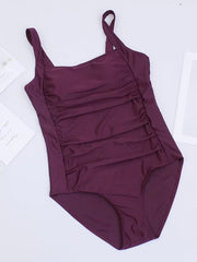 Square Neck Ruched Front One Piece Swimsuit High Cut Bathing Suit