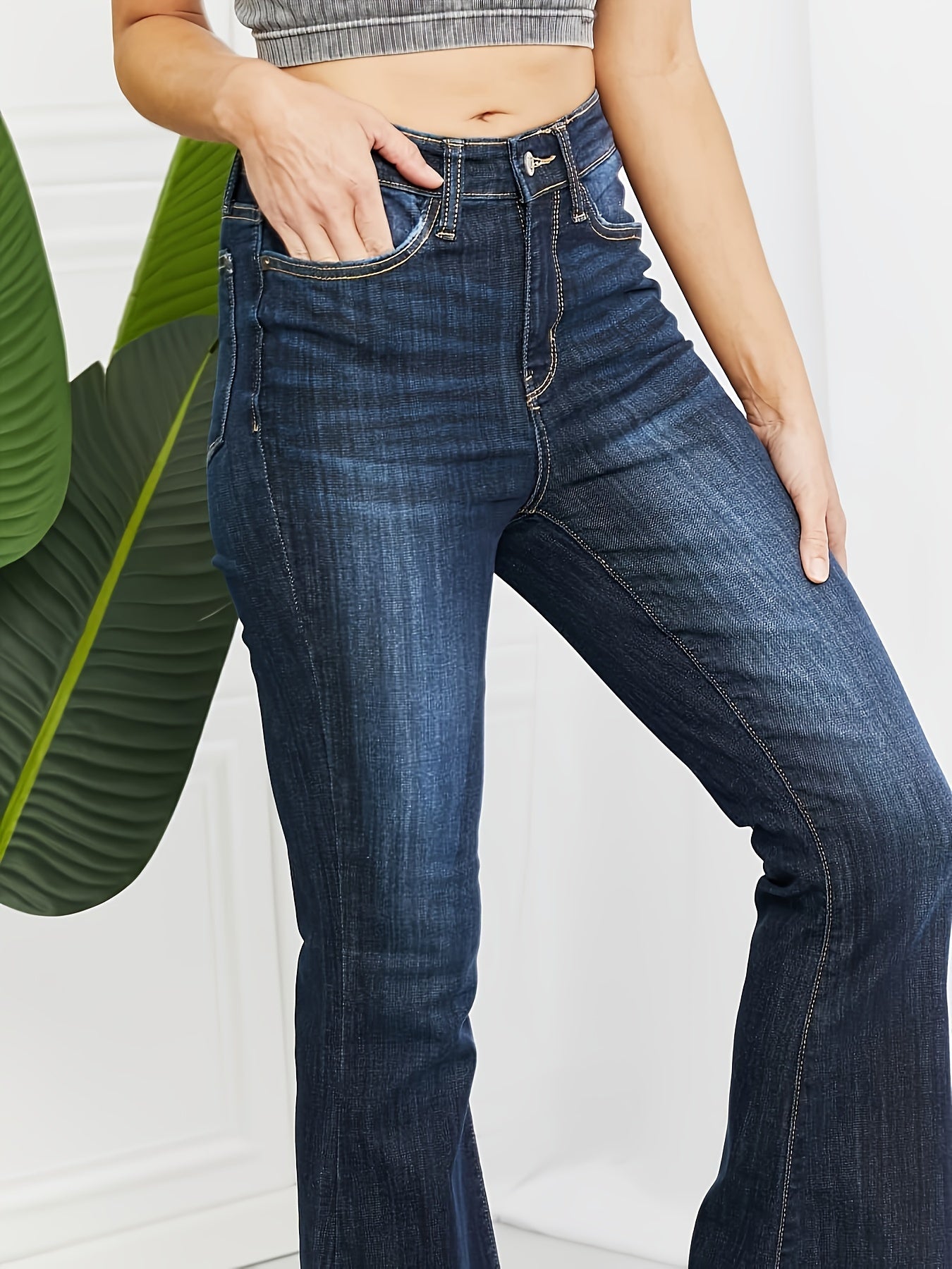 Flared Leg Jeans Medium Wash Button Fly