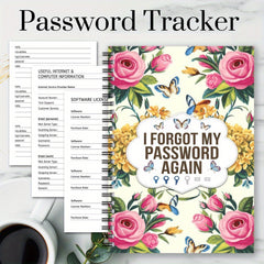 Floral Spiral Password Notebook, 70 Pages, Colorful Flowers & Butterflies