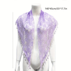 Flower Embroidered Lace Triangle Scarf Shawl Wrap Head Wrap For Daily Gift