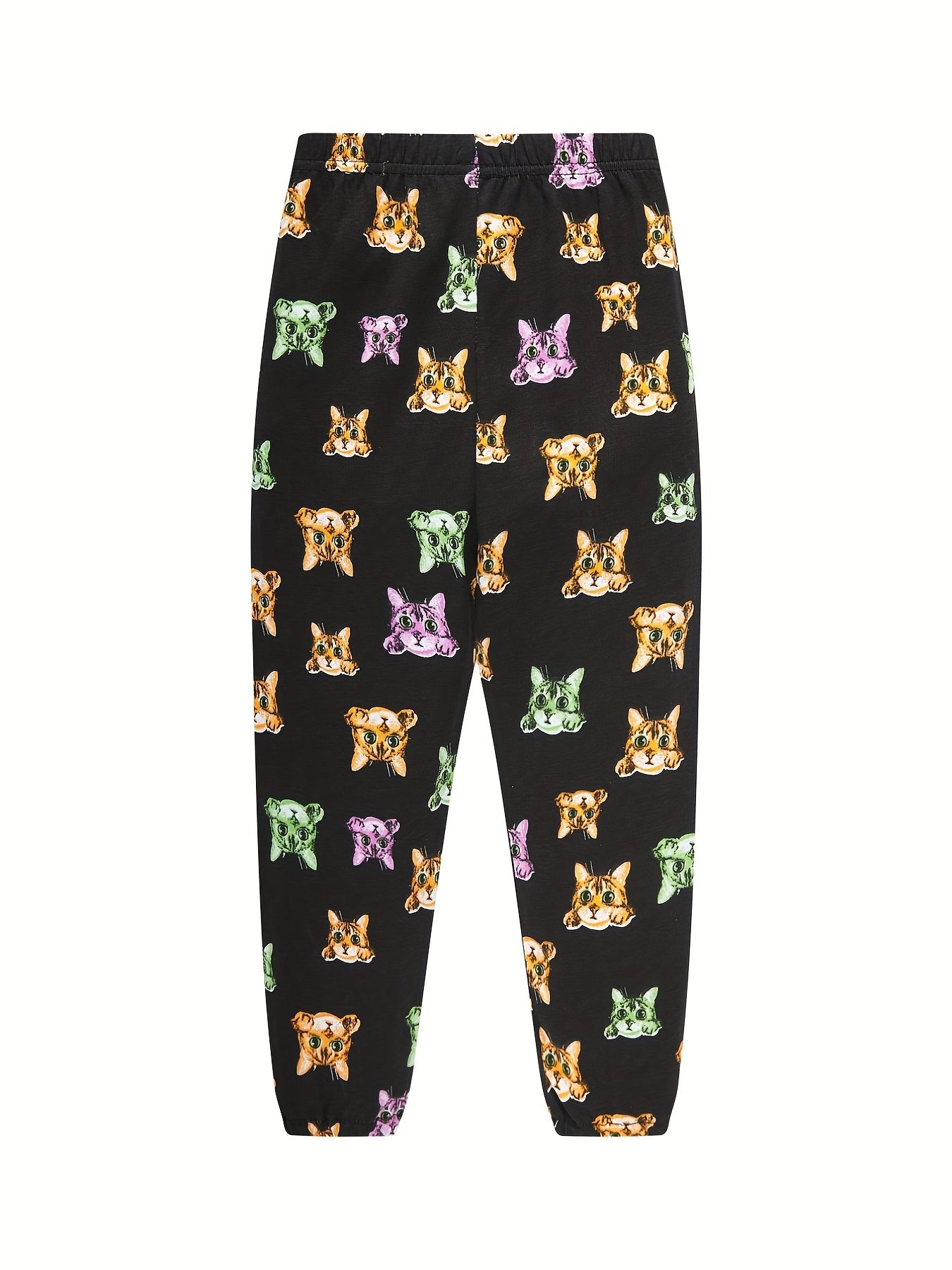 2pcs Toddler Girls Cat Graphic Pajama Set Long Sleeve Top & Pants