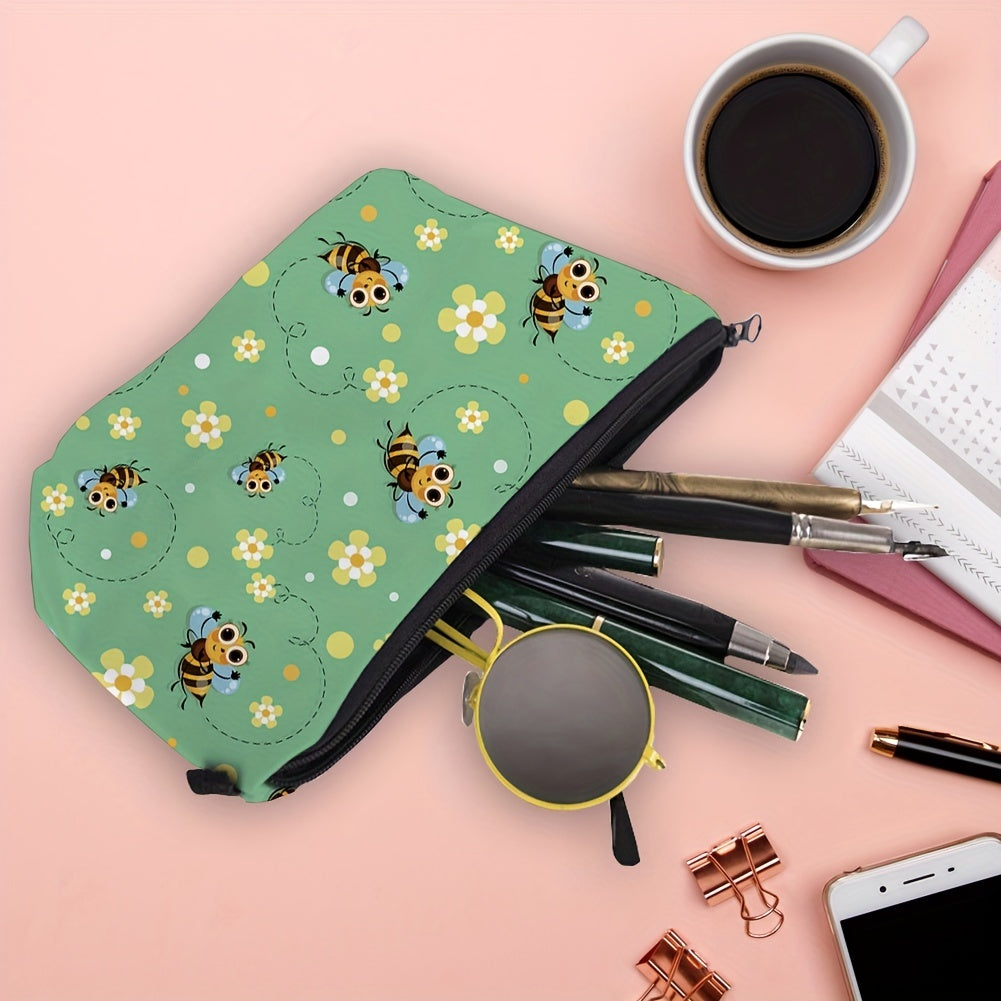 Flower Bee Print Cosmetic Bag for Women