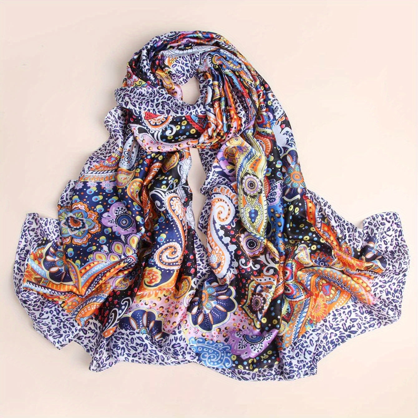 Colorful Printed Satin Scarf for Sunscreen Outdoor Use
