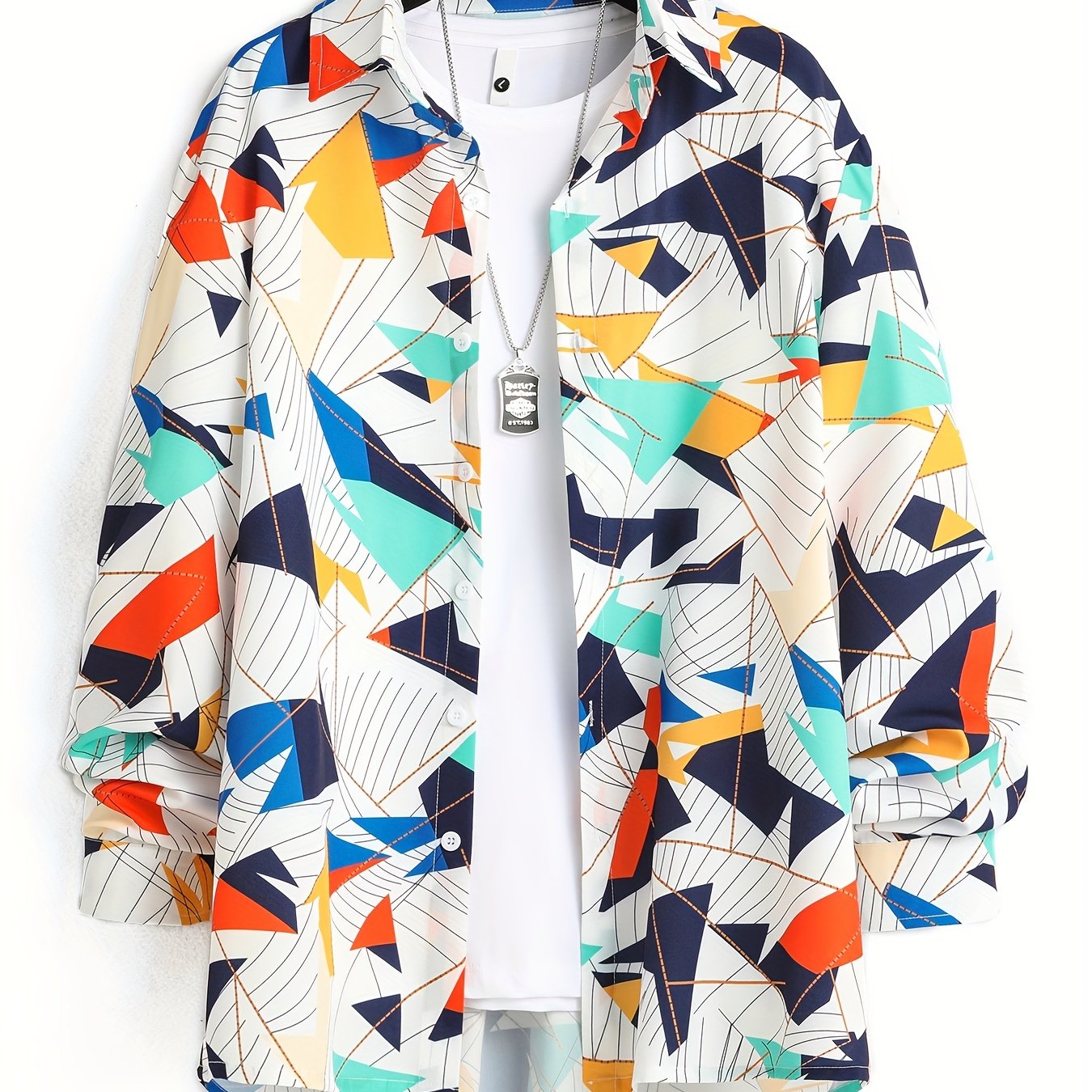 Geometric Print Men's Long Sleeve Shirt