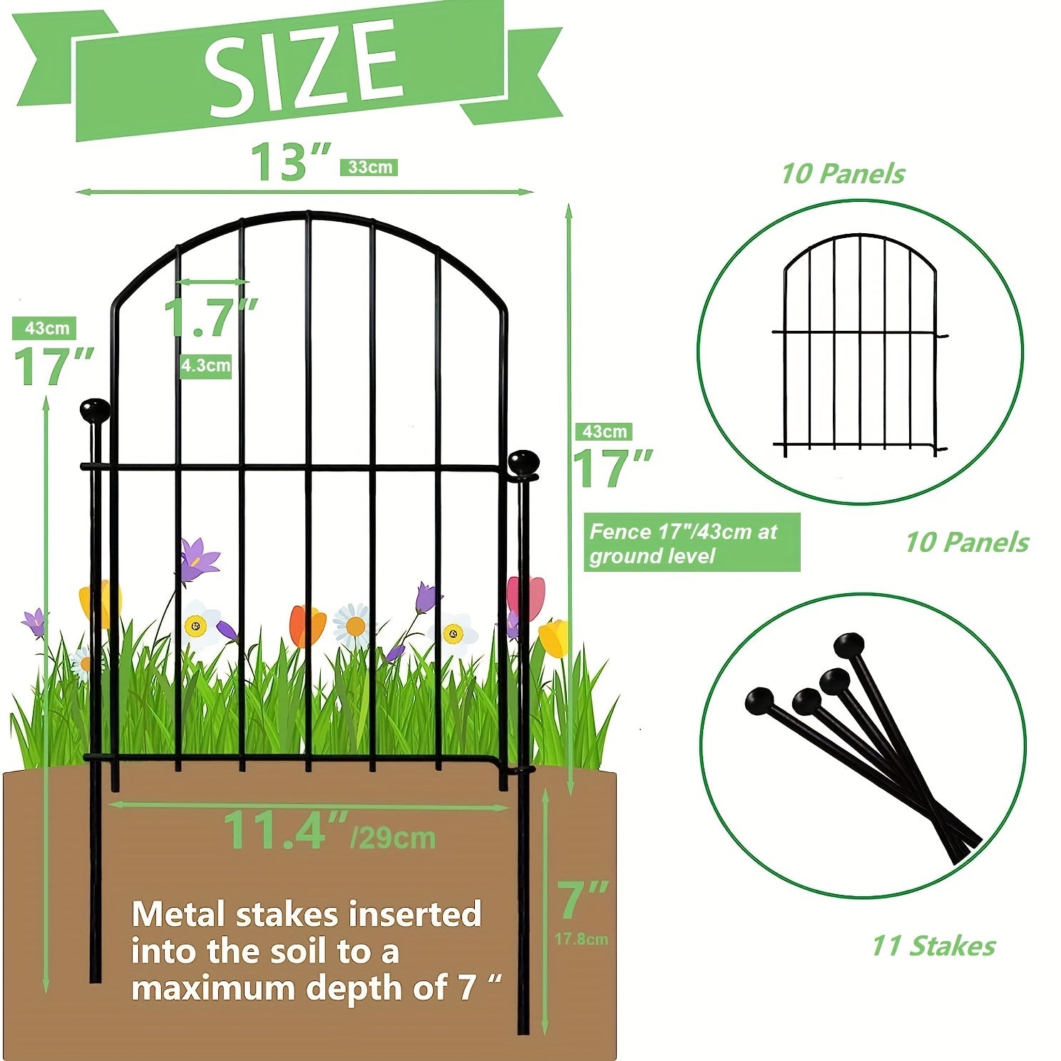 5pcs Metal No Dig Fence Animal Barrier For Dog Flower Bed Edging