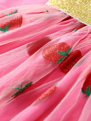 2pcs Girls Strawberry Graphic T Shirt Top & Glitter Tape Mesh Skirt Set