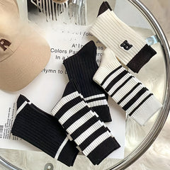 5 Pairs Striped Crew Socks Breathable Mid Tube Stockings