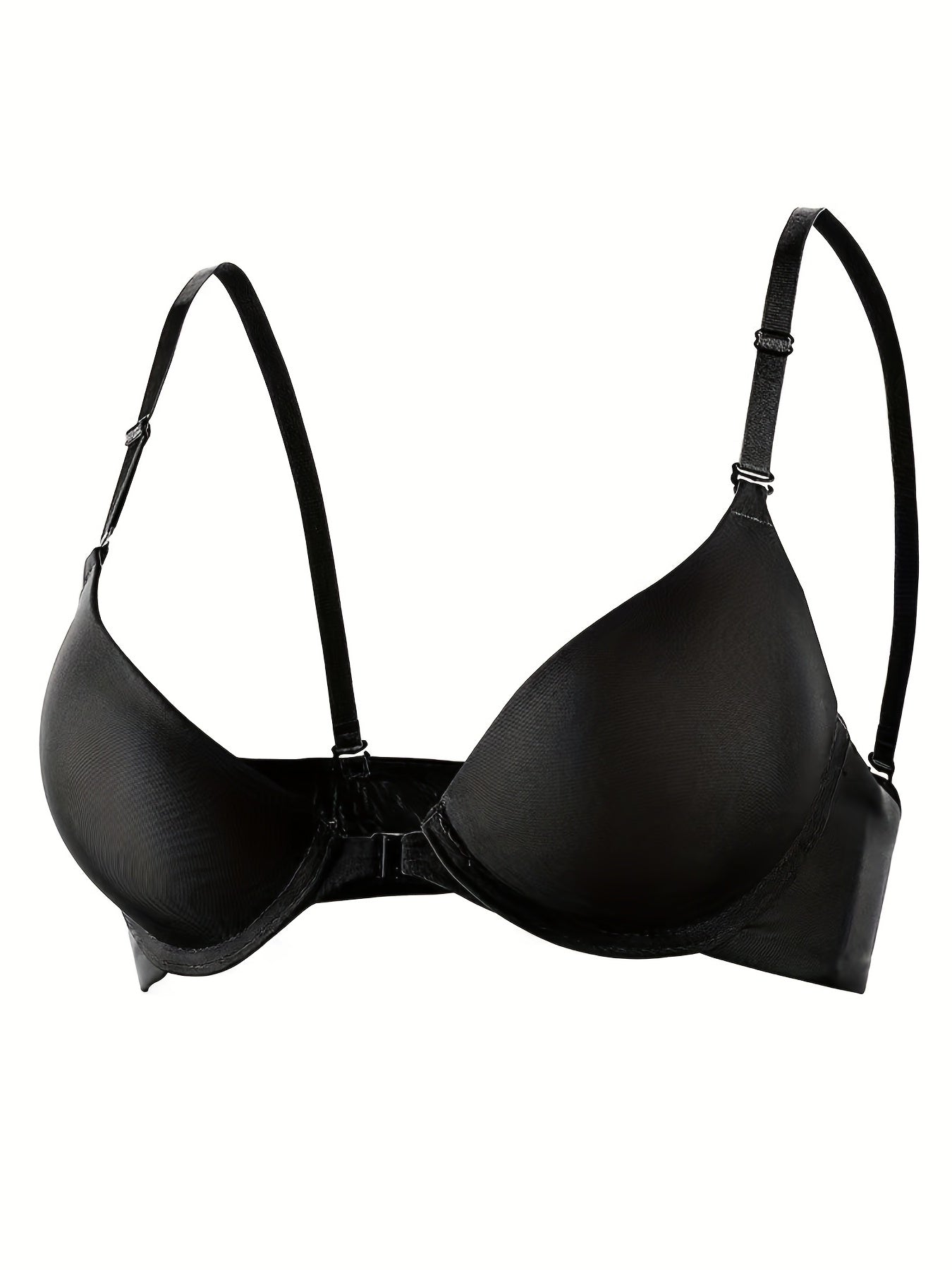 Solid Push-Up T-Shirt Bra Front Buckle Plunge Bra Women's Lingerie