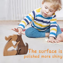 Wooden Carving Dog Sitting Woman&Dog Decoration, Dog Memorial for Office&Home