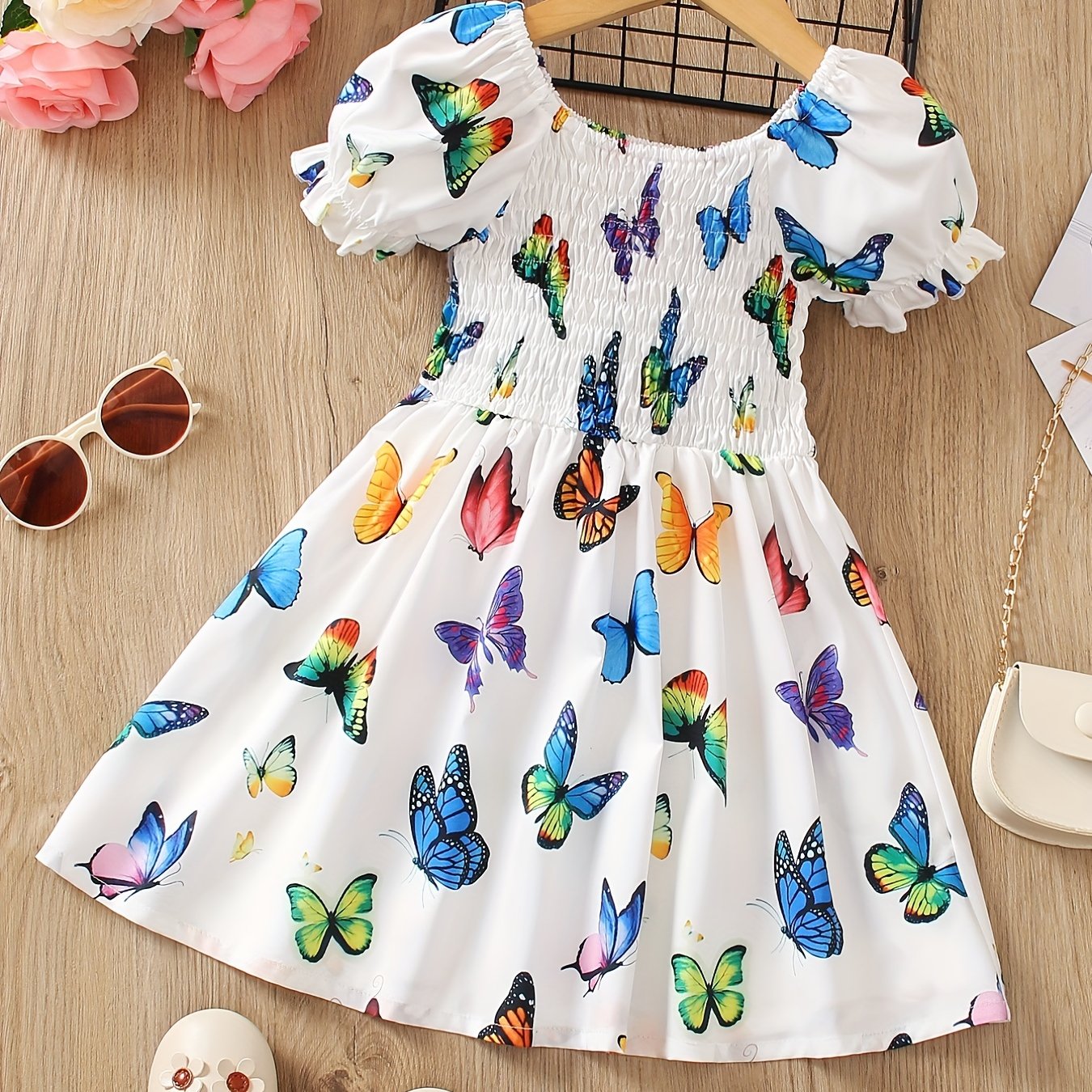 Toddler Girls Colorful Butterfly Graphic Princess Dress For Party