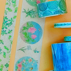 Green Leaves & Flowers Paper Adhesive Tape for DIY Scrapbook