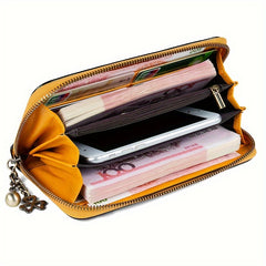 Vintage Floral Leather Long Wallet with Wristlet