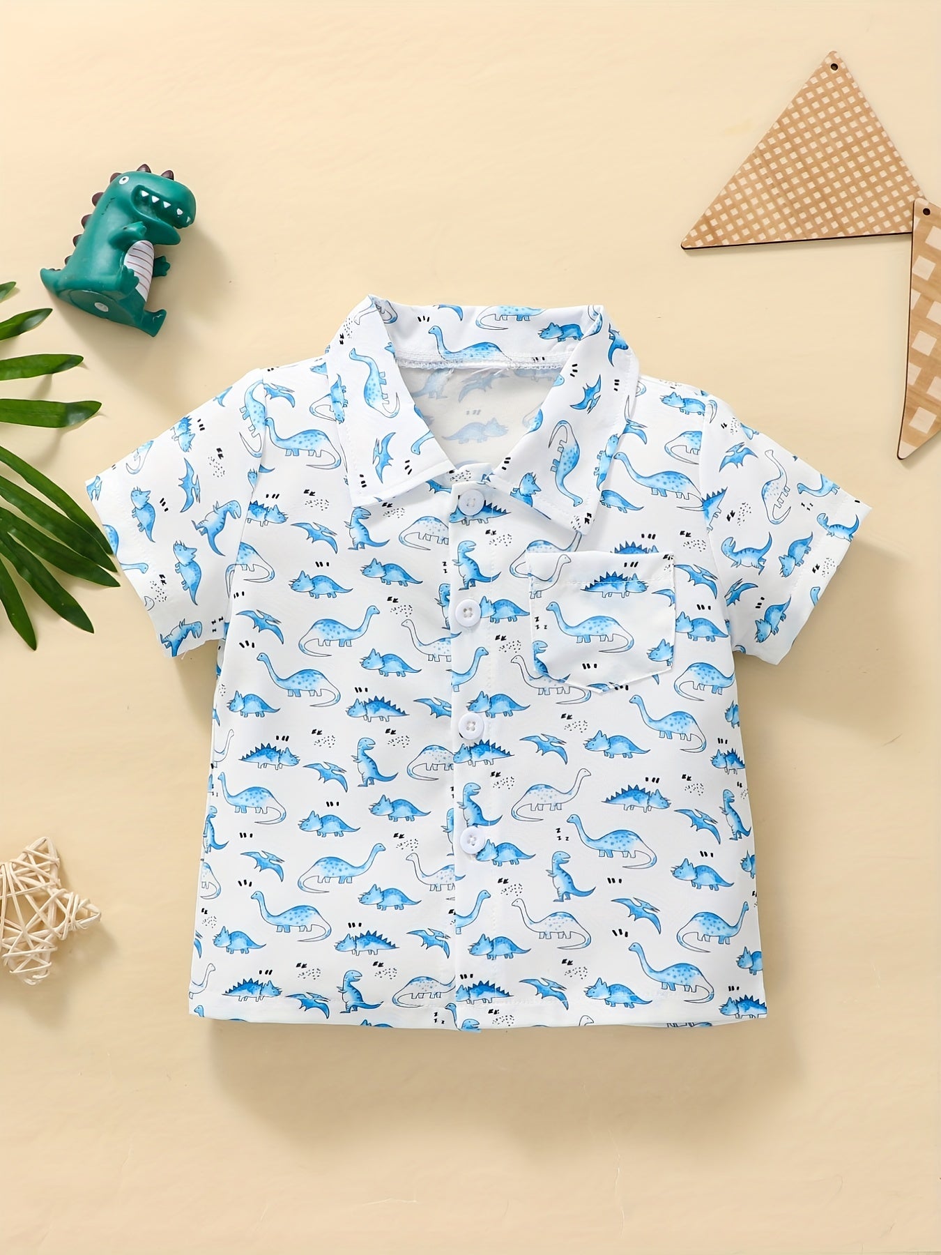 Baby Boys Dinosuar Short Sleeve Shirt Chest Pocket Infant Toddler Clothes