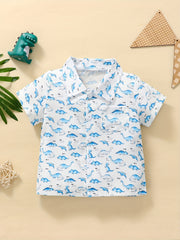 Baby Boys Dinosuar Short Sleeve Shirt Chest Pocket Infant Toddler Clothes
