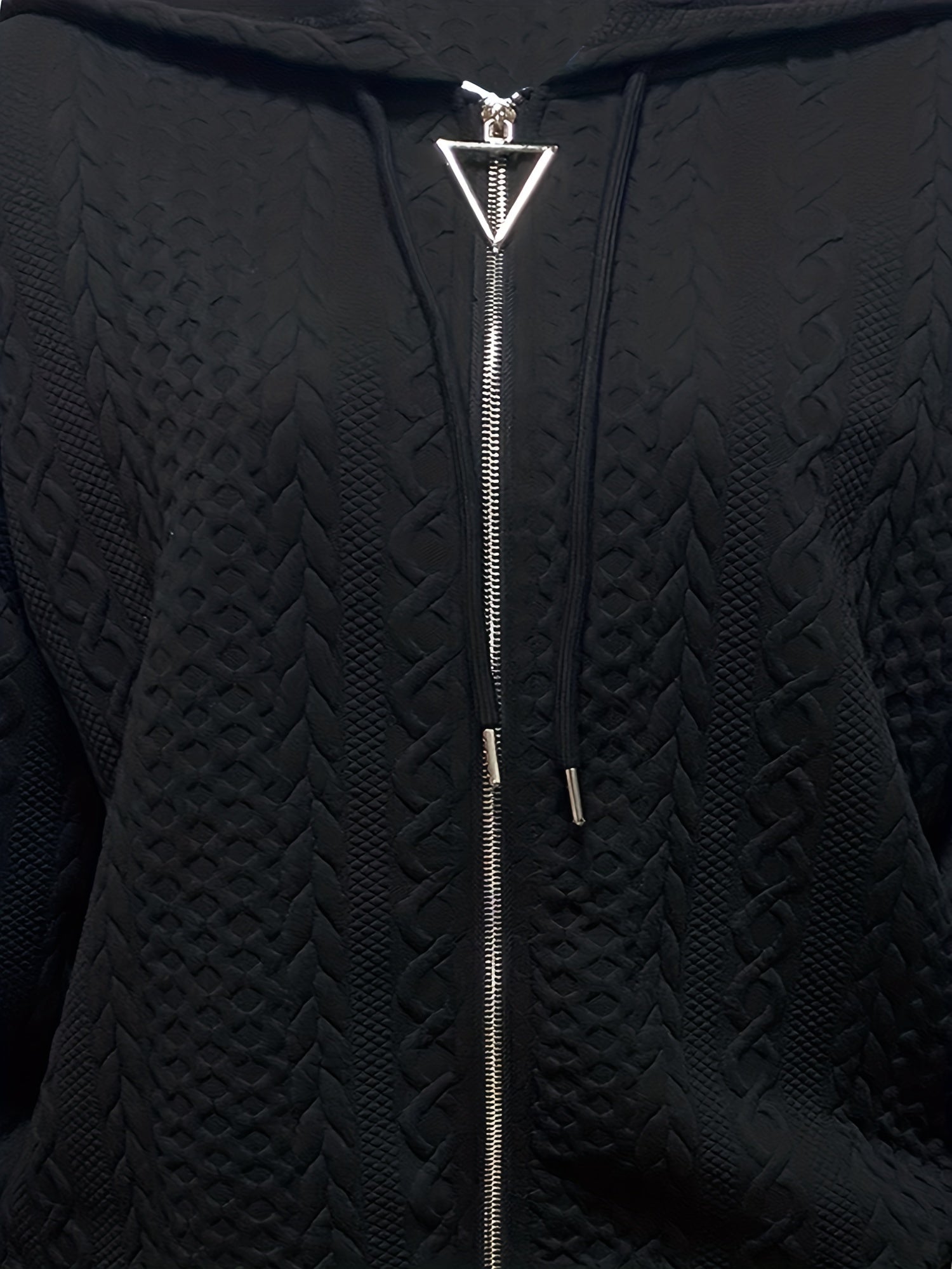 Twist Pattern Zip Up Hoodie Long Sleeve Drawstring Hoodie