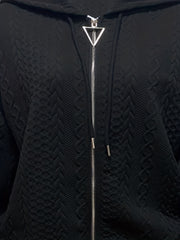 Twist Pattern Zip Up Hoodie Long Sleeve Drawstring Hoodie