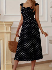Polka Dot Split Thigh Dress Ruched Thick Strap Sexy Women's Clothing