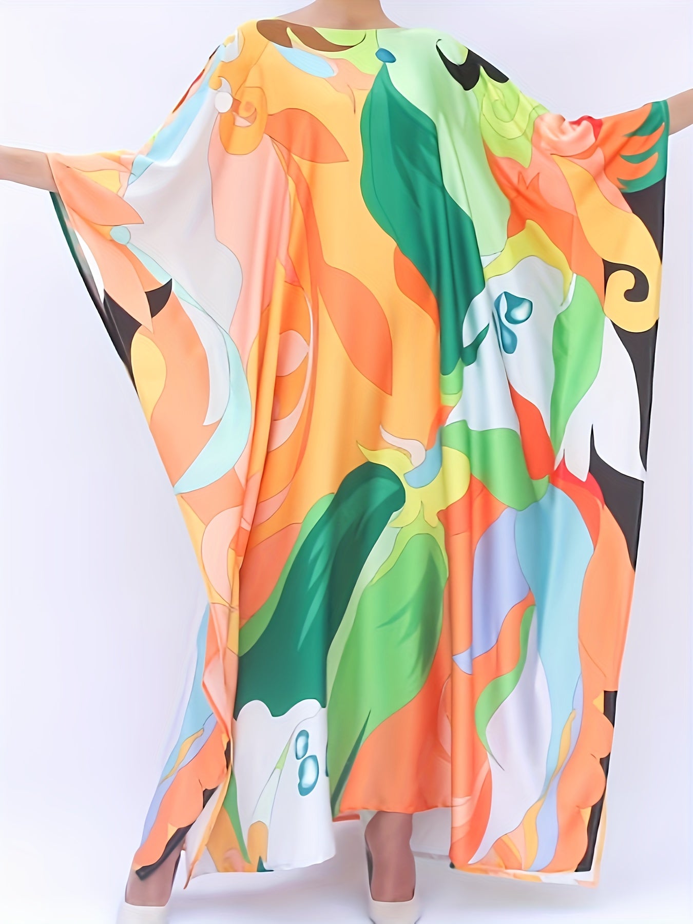 Modest Kaftan Dress Women's Plus Abstract Print Maxi Kaftan