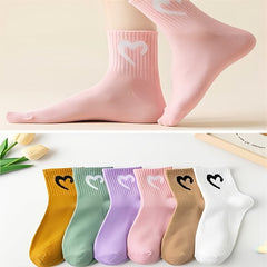 6 Pairs Heart Print Socks Mid Tube Women's Stockings