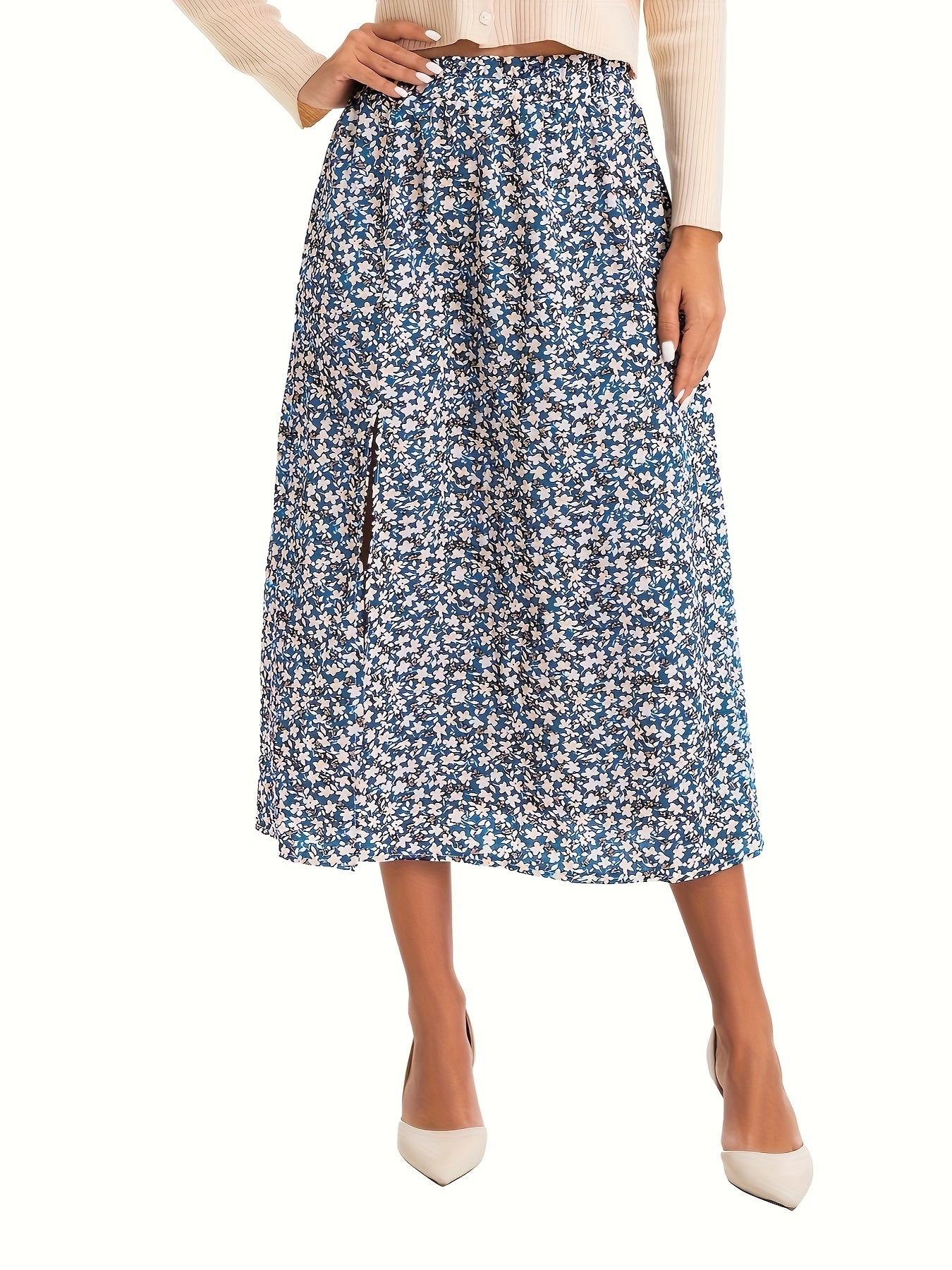 Boho Floral High Waist Split A Line Skirt