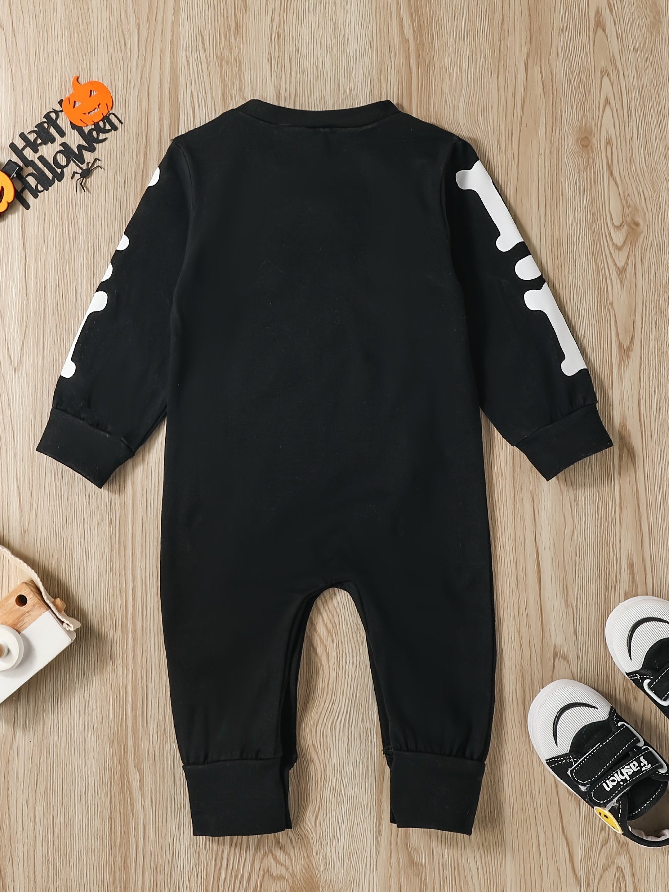 Baby Cotton Romper Halloween & Skull Graphic Bow Long Sleeve Creeper Jumpsuit