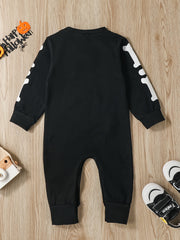 Baby Cotton Romper Halloween & Skull Graphic Bow Long Sleeve Creeper Jumpsuit