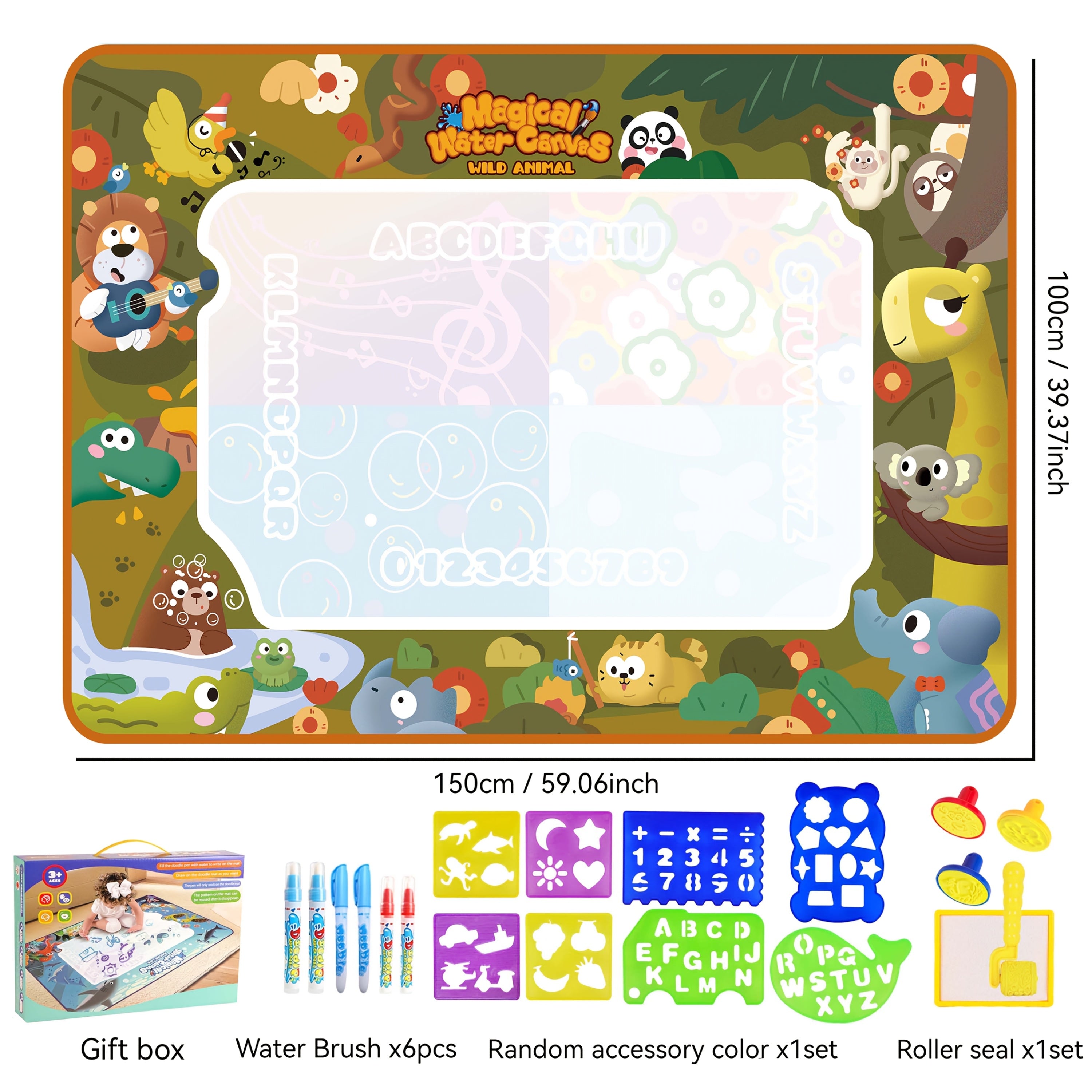 Magic Water Canvas Drawing Mat - Fun Animal Theme - Parent Child Interactive Toy