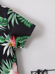 2pcs Boys Tropical Flowers Button Shirt & Shorts Set