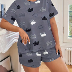 Crown Print Tee & Shorts Pajama Set