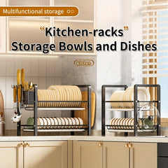Foldable Kitchen Dish Rack with Chopstick Holder & Cutting Board Holder