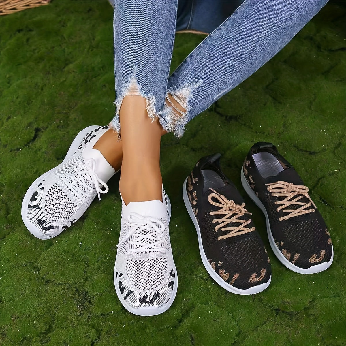 Women's Knit Sneakers Lace-Up Shoes Lightweight Running Shoes