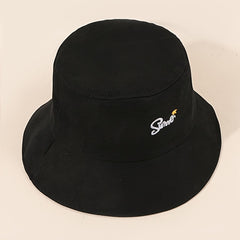 Solid Bucket Hat Flower Embroidery Basin Hat Outdoor Fisherman Cap