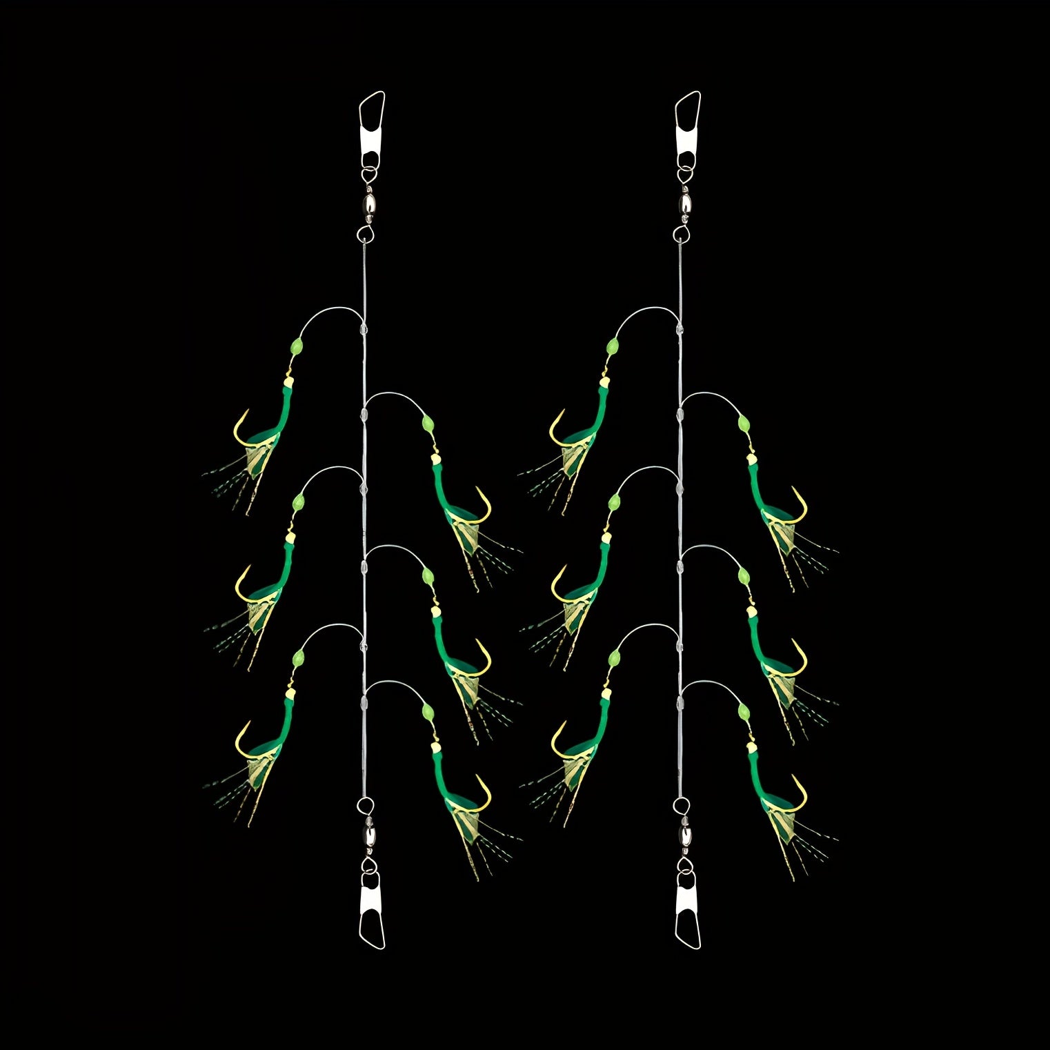 Bionic Fishing Hook Set with 6 Hooks on Green Leather String