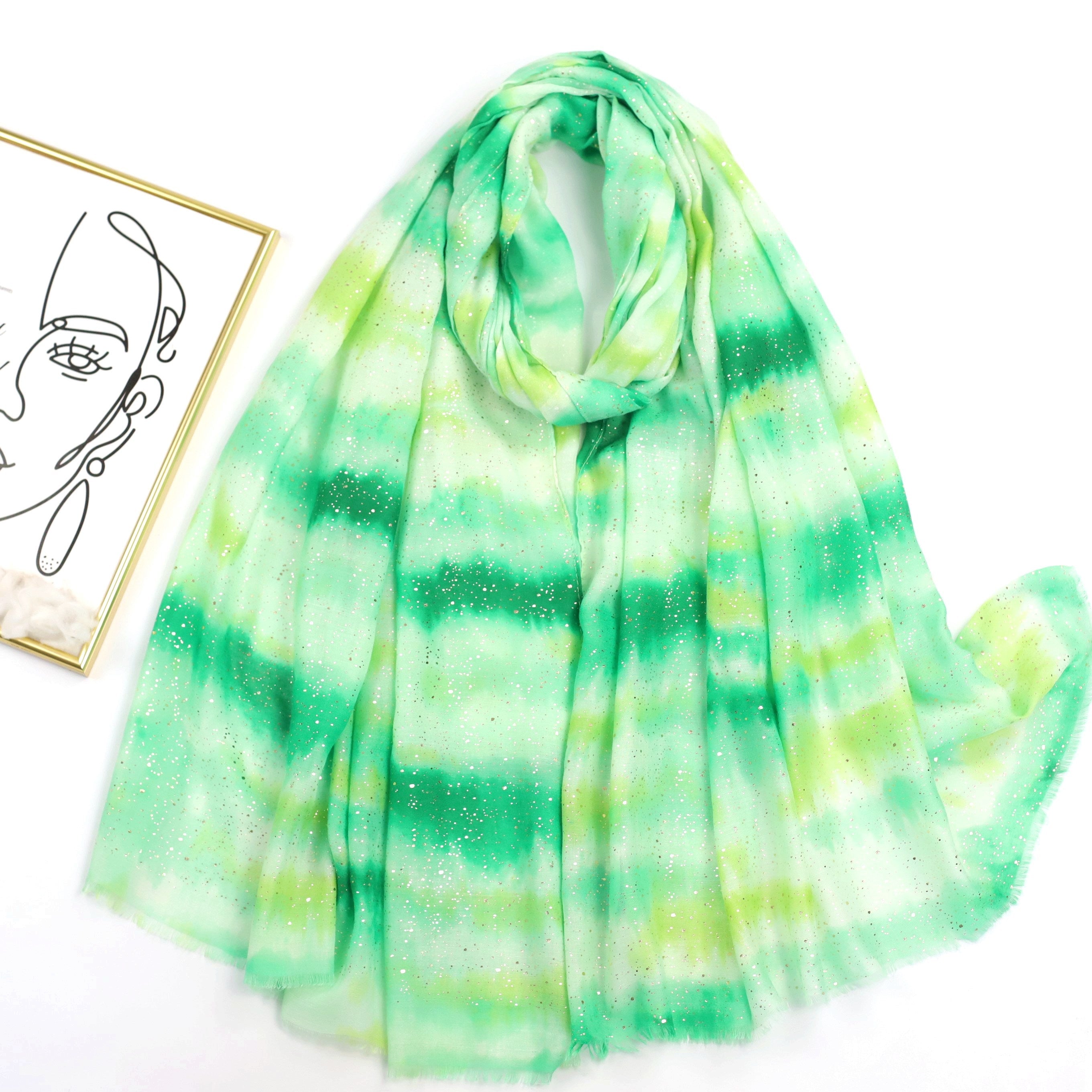 Tie Dye Scarf Block Frayed Edge Shawl Windproof Head Wrap