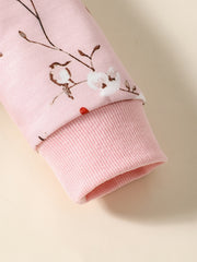 2pcs Baby Girls Deer And Flowers Print Sweatshirt & Pants Set
