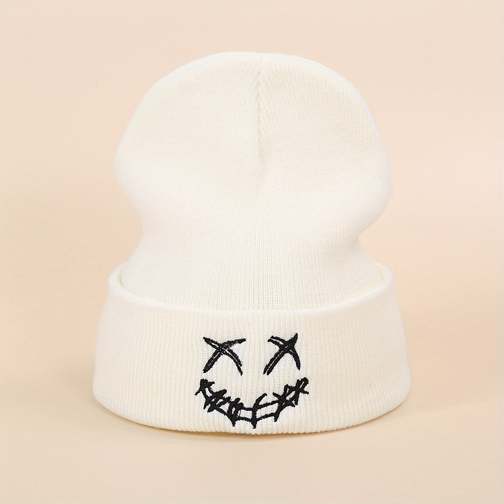 Happy Face Embroidery Knitted Hat for Men Women Teen